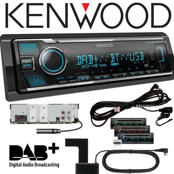 Kenwood KMM-BT508DAB DAB+ Autoradio mit DAB Antenne Bluetooth MP3 USB & AUX-IN (ohne CD)